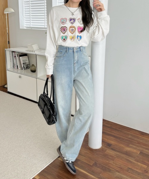 Ada.(エイダ)の「フレーム ハート ファンシー 猫 ロンT(Tシャツ/カットソー・レディース・ブラック/オフホワイト/オートミール・FREE)」の8枚目の写真