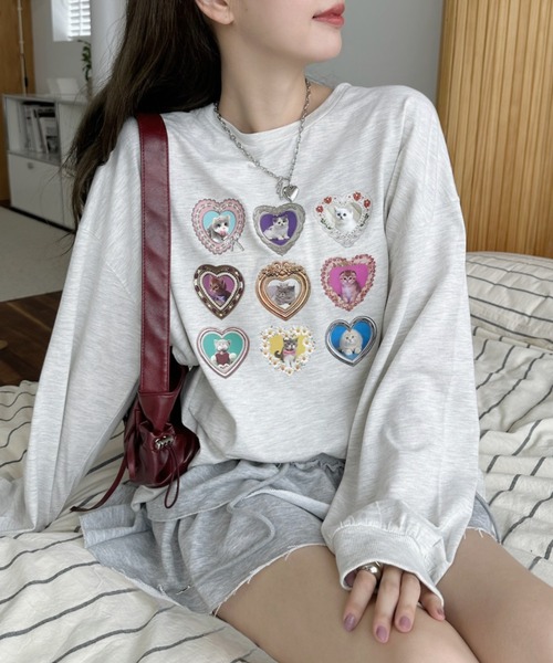 Ada.(エイダ)の「フレーム ハート ファンシー 猫 ロンT(Tシャツ/カットソー・レディース・ブラック/オフホワイト/オートミール・FREE)」の13枚目の写真