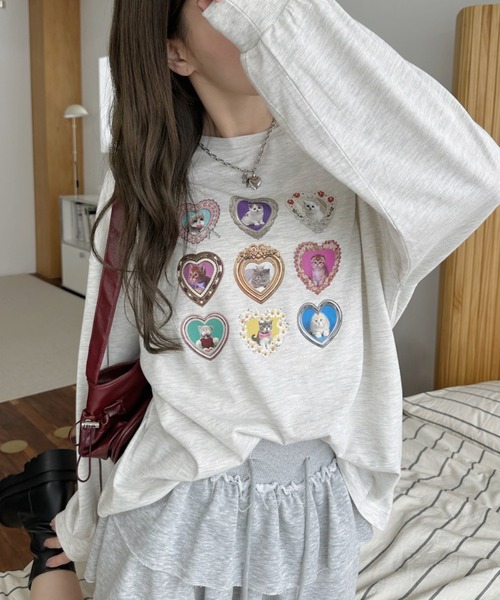 Ada.(エイダ)の「フレーム ハート ファンシー 猫 ロンT(Tシャツ/カットソー・レディース・ブラック/オフホワイト/オートミール・FREE)」の14枚目の写真