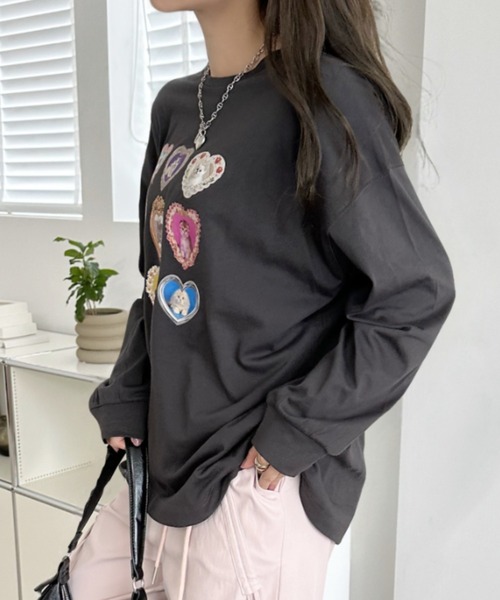 Ada.(エイダ)の「フレーム ハート ファンシー 猫 ロンT(Tシャツ/カットソー・レディース・ブラック/オフホワイト/オートミール・FREE)」の20枚目の写真
