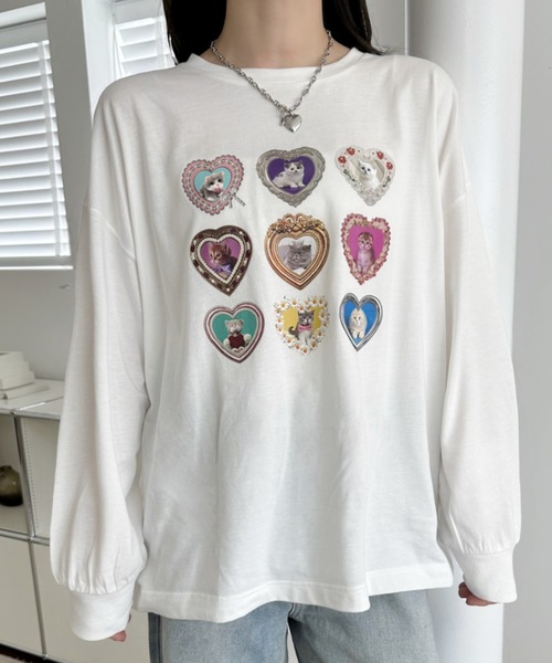 Ada.(エイダ)の「フレーム ハート ファンシー 猫 ロンT(Tシャツ/カットソー・レディース・ブラック/オフホワイト/オートミール・FREE)」の22枚目の写真
