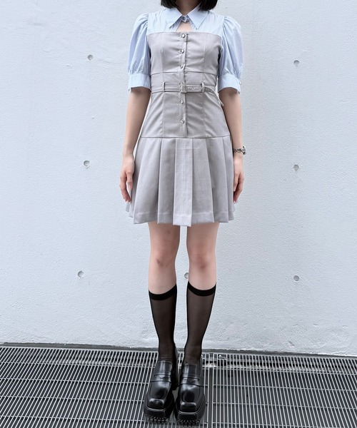 シャツドッキングプリーツミニワンピース（ワンピース）｜NOMAE