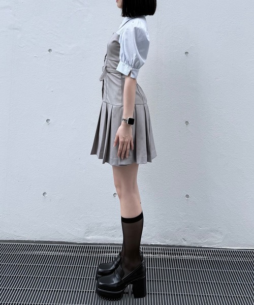 シャツドッキングプリーツミニワンピース（ワンピース）｜NOMAE