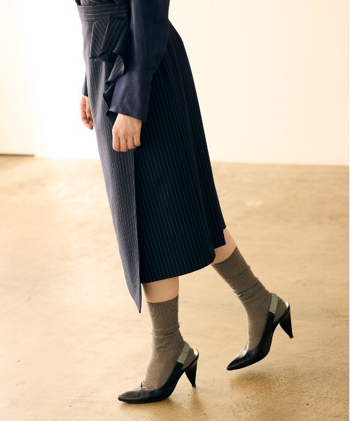 Marilyn Moon(マリリンムーン)の「warm pinstripe wrap skirt(スカート・レディース・ネイビー/キャメル/グレー・FREE)」の6枚目の写真