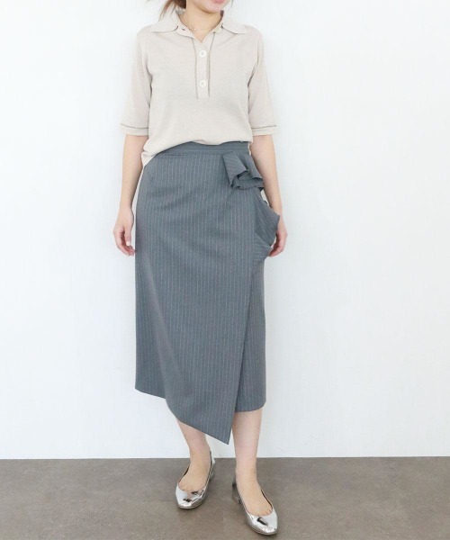 Marilyn Moon(マリリンムーン)の「warm pinstripe wrap skirt(スカート・レディース・ネイビー/キャメル/グレー・FREE)」の10枚目の写真