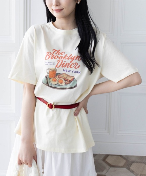 クリーム色 グラフィックTシャツ【専用出品】 セール】グラフィックプリントTシャツ[カジュアル 夏 キャッチー