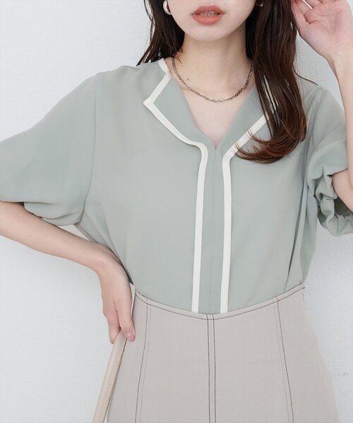 natural couture（ナチュラルクチュール）の「【WEB限定】パフスリーブパイピングブラウス（シャツ/ブラウス・レディース・オフホワイト/グレイッシュベージュ/ネイビー/ミント・FREE）」の20枚目の写真