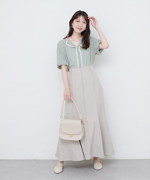 natural couture（ナチュラルクチュール）の「【WEB限定】パフスリーブパイピングブラウス（シャツ/ブラウス・レディース・オフホワイト/グレイッシュベージュ/ネイビー/ミント・FREE）」の17枚目の写真