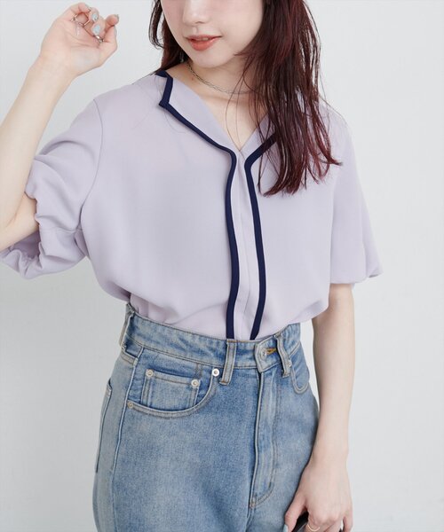 natural couture（ナチュラルクチュール）の「【WEB限定】パフスリーブパイピングブラウス（シャツ/ブラウス・レディース・オフホワイト/グレイッシュベージュ/ネイビー/ミント・FREE）」の14枚目の写真