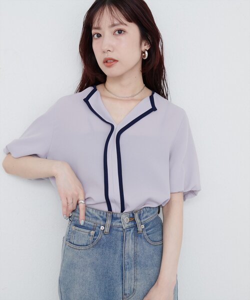 natural couture（ナチュラルクチュール）の「【WEB限定】パフスリーブパイピングブラウス（シャツ/ブラウス・レディース・オフホワイト/グレイッシュベージュ/ネイビー/ミント・FREE）」の13枚目の写真