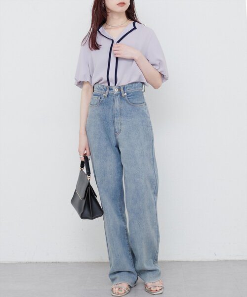 natural couture（ナチュラルクチュール）の「【WEB限定】パフスリーブパイピングブラウス（シャツ/ブラウス・レディース・オフホワイト/グレイッシュベージュ/ネイビー/ミント・FREE）」の12枚目の写真