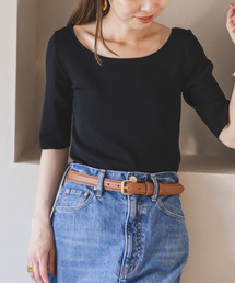 Noble | 【洗える】14Gデコルテハーフスリーブニット(ニット/セーター)