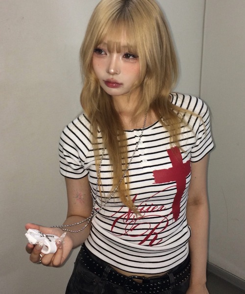tシャツ A'GEM/9 × .kom 「NIIER NOR/ニーアノア」 SHIRRING STAR BUTTON DOWN TEE/シャーリング NIIER NOR tシャツ A'GEM/9 × .kom 「NIIER NOR/ニーアノア