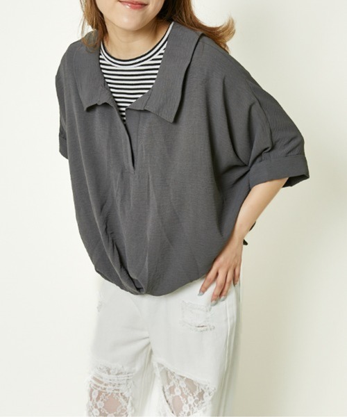 GORGE（ゴージ）の「《バックレースアップ×ゆる袖》フェミカジュトップス（シャツ/ブラウス・レディース・アイボリー/ブラック/チャコール/ボルドー/ブラウン・F）」の4枚目の写真