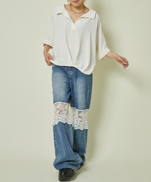 GORGE（ゴージ）の「《バックレースアップ×ゆる袖》フェミカジュトップス（シャツ/ブラウス・レディース・アイボリー/ブラック/チャコール/ボルドー/ブラウン・F）」の7枚目の写真