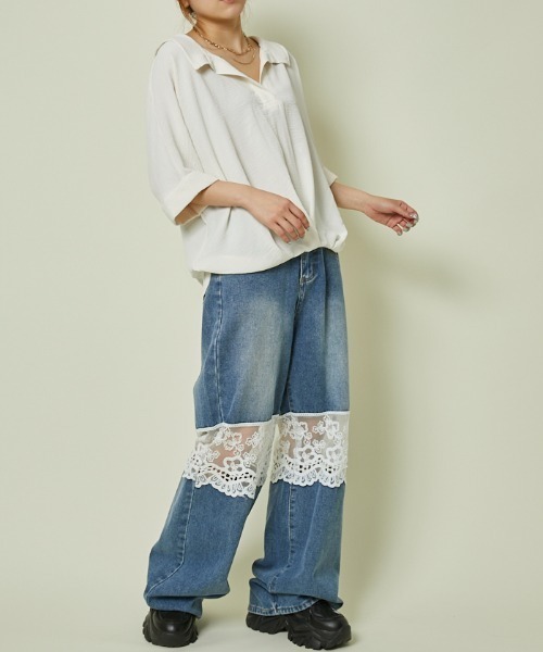 GORGE（ゴージ）の「《バックレースアップ×ゆる袖》フェミカジュトップス（シャツ/ブラウス・レディース・アイボリー/ブラック/チャコール/ボルドー/ブラウン・F）」の9枚目の写真