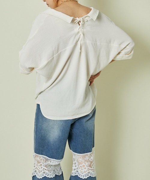 GORGE（ゴージ）の「《バックレースアップ×ゆる袖》フェミカジュトップス（シャツ/ブラウス・レディース・アイボリー/ブラック/チャコール/ボルドー/ブラウン・F）」の12枚目の写真