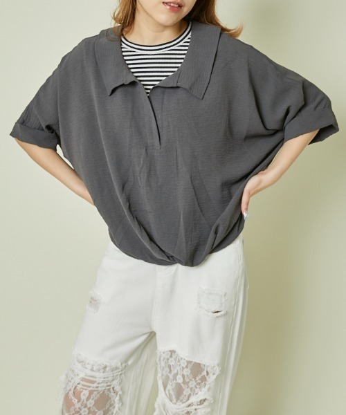GORGE（ゴージ）の「《バックレースアップ×ゆる袖》フェミカジュトップス（シャツ/ブラウス・レディース・アイボリー/ブラック/チャコール/ボルドー/ブラウン・F）」の17枚目の写真