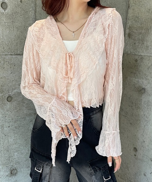 ROGER AND RAW(ロジャーアンドロウ)の「ラッフルフリル レースブラウス(シャツ/ブラウス・レディース・ベビーピンク/ライトベージュ/ホワイト・FREE)」の14枚目の写真