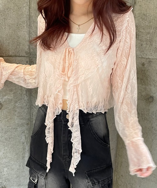 ROGER AND RAW(ロジャーアンドロウ)の「ラッフルフリル レースブラウス(シャツ/ブラウス・レディース・ベビーピンク/ライトベージュ/ホワイト・FREE)」の15枚目の写真