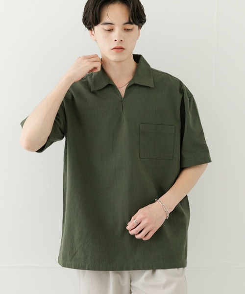 SENSE OF PLACE by URBAN RESEARCH（センスオブプレイスバイアーバンリサーチ）の「ドライタッチプルオーバーショートスリーブシャツ（シャツ/ブラウス・メンズ・ライトベージュ/ブラック/グリーン・LARGE/MEDIUM）」の5枚目の写真