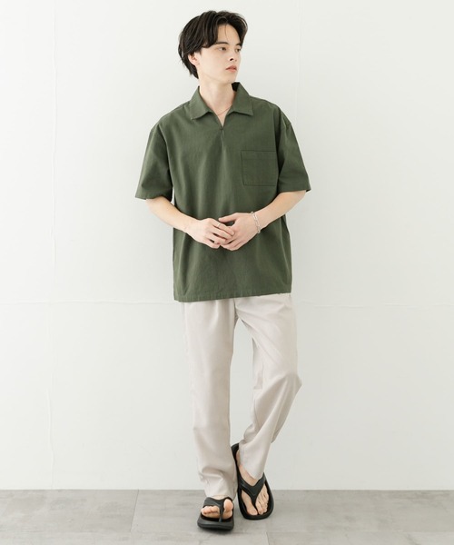 SENSE OF PLACE by URBAN RESEARCH（センスオブプレイスバイアーバンリサーチ）の「ドライタッチプルオーバーショートスリーブシャツ（シャツ/ブラウス・メンズ・ライトベージュ/ブラック/グリーン・LARGE/MEDIUM）」の9枚目の写真