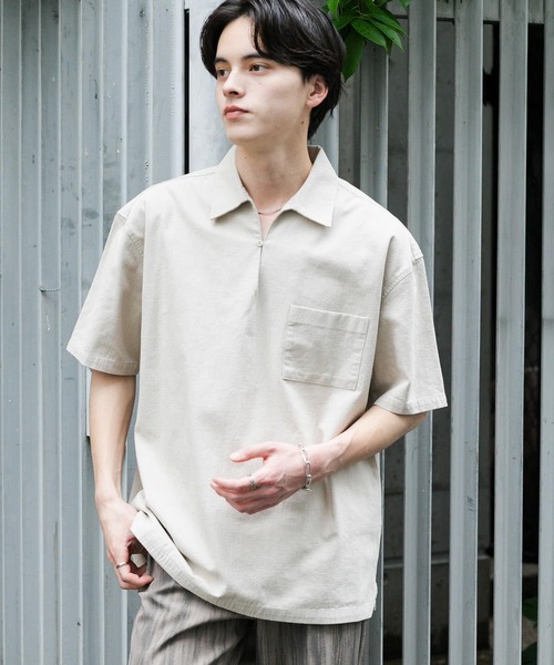 SENSE OF PLACE by URBAN RESEARCH（センスオブプレイスバイアーバンリサーチ）の「ドライタッチプルオーバーショートスリーブシャツ（シャツ/ブラウス・メンズ・ライトベージュ/ブラック/グリーン・LARGE/MEDIUM）」の20枚目の写真