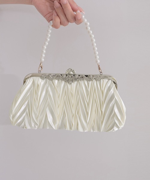 Leja（レジャ）の「【LEJA】4WAYプリーツパールハンドバッグ結婚式 パーティー 成人式 二次会 同窓会 お呼ばれ オケージョン 20代 30代（ハンドバッグ・レディース・ホワイト・FREE）」の5枚目の写真