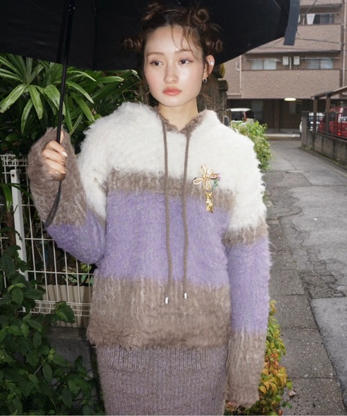 multi color shaggy knit hoodie / シャギーニットフーディー（ニット