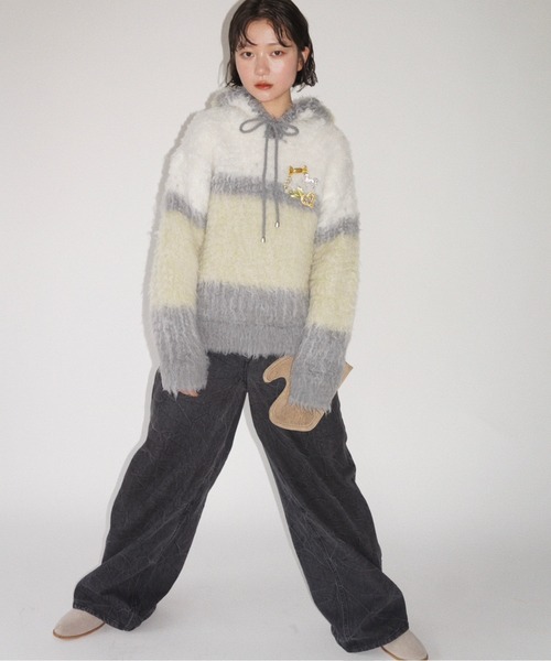 musubore（ムスボレ）の「multi color shaggy knit hoodie / シャギーニットフーディー（ニット/セーター・レディース・ブラウン/グレー/ピンク・FREE）」の15枚目の写真