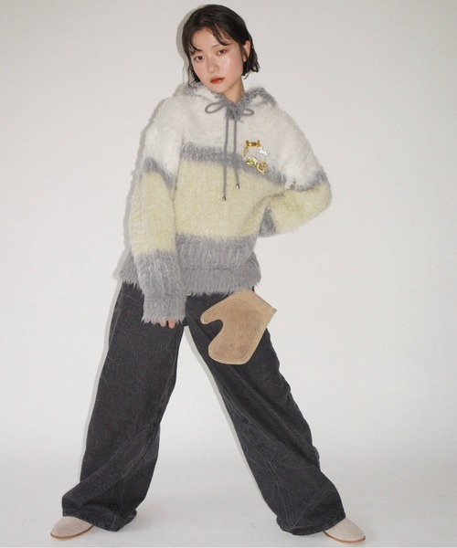 multi color shaggy knit hoodie / シャギーニットフーディー（ニット