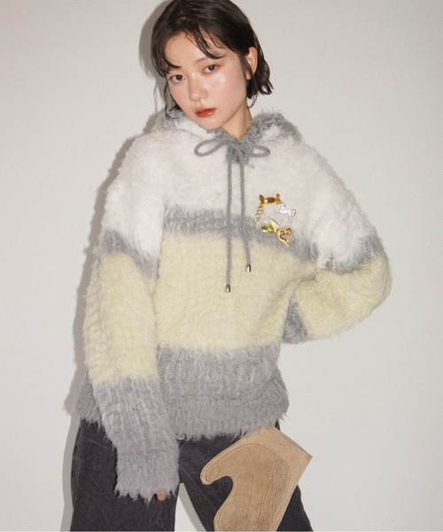 multi color shaggy knit hoodie / シャギーニットフーディー（ニット
