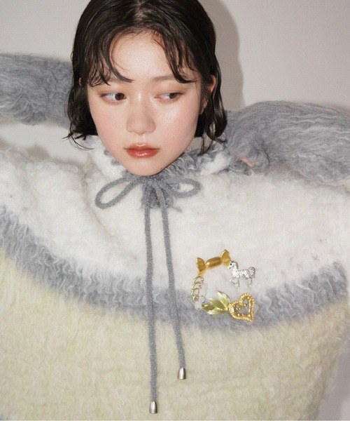 musubore（ムスボレ）の「multi color shaggy knit hoodie / シャギーニットフーディー（ニット/セーター・レディース・ブラウン/グレー/ピンク・FREE）」の8枚目の写真