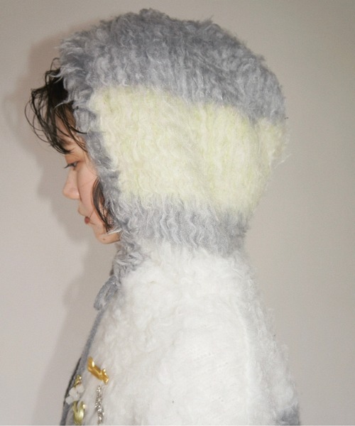 musubore（ムスボレ）の「multi color shaggy knit hoodie / シャギーニットフーディー（ニット/セーター・レディース・ブラウン/グレー/ピンク・FREE）」の4枚目の写真