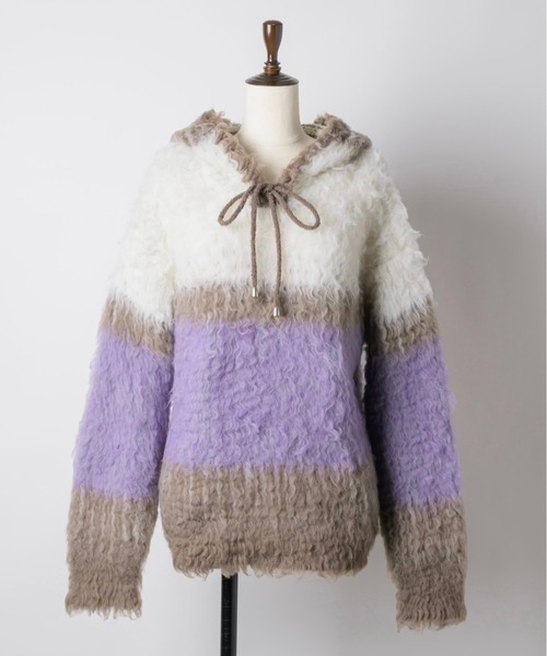 musubore（ムスボレ）の「multi color shaggy knit hoodie / シャギーニットフーディー（ニット/セーター・レディース・ブラウン/グレー/ピンク・FREE）」の10枚目の写真