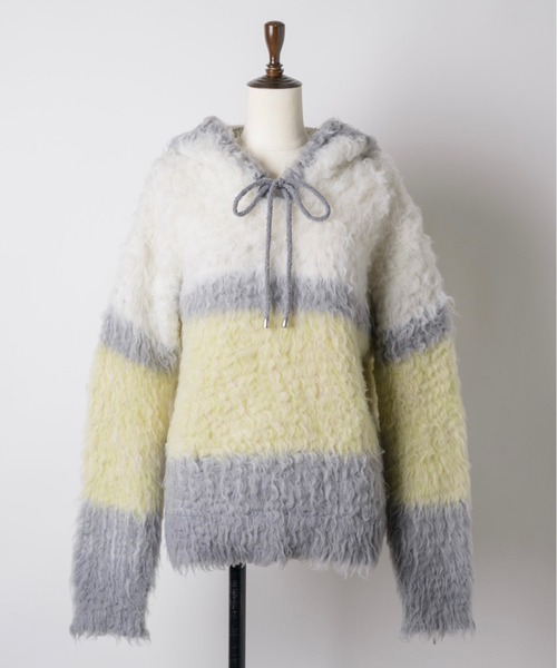 musubore（ムスボレ）の「multi color shaggy knit hoodie / シャギーニットフーディー（ニット/セーター・レディース・ブラウン/グレー/ピンク・FREE）」の14枚目の写真