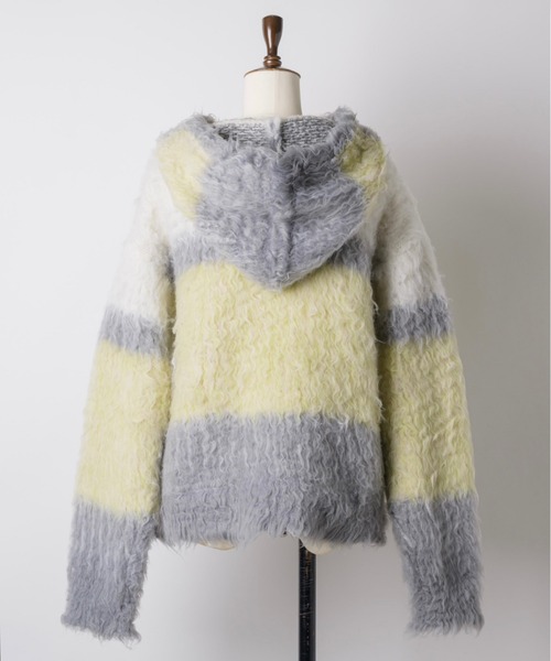 musubore（ムスボレ）の「multi color shaggy knit hoodie / シャギーニットフーディー（ニット/セーター・レディース・ブラウン/グレー/ピンク・FREE）」の13枚目の写真