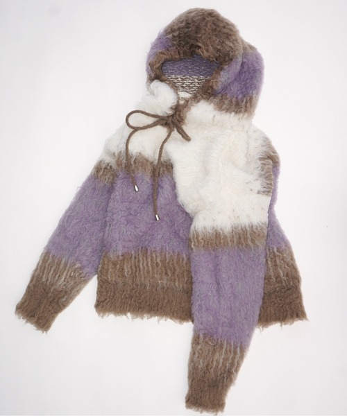 musubore（ムスボレ）の「multi color shaggy knit hoodie / シャギーニットフーディー（ニット/セーター・レディース・ブラウン/グレー/ピンク・FREE）」の11枚目の写真