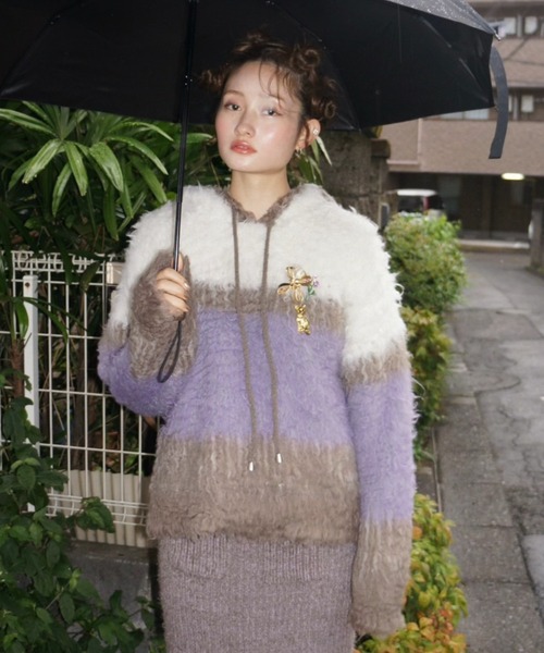 multi color shaggy knit hoodie / シャギーニットフーディー（ニット
