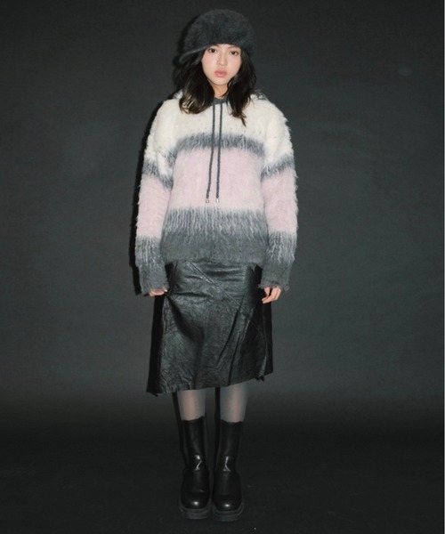 musubore（ムスボレ）の「multi color shaggy knit hoodie / シャギーニットフーディー（ニット/セーター・レディース・ブラウン/グレー/ピンク・FREE）」の20枚目の写真