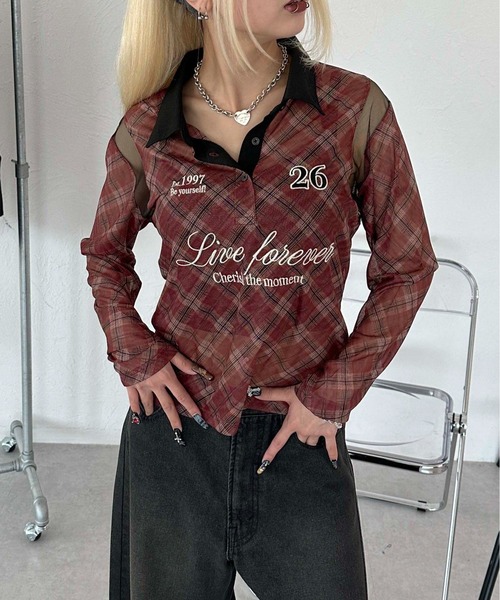 sedacle girl（セダクルガール）の「シースルーユニフォームロンT（Tシャツ/カットソー・レディース・カーキ/レッド/ブラウン・SMALL/MEDIUM）」の3枚目の写真