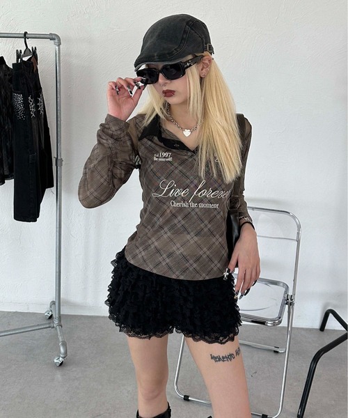 sedacle girl（セダクルガール）の「シースルーユニフォームロンT（Tシャツ/カットソー・レディース・カーキ/レッド/ブラウン・SMALL/MEDIUM）」の4枚目の写真