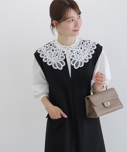 Pierrot（ピエロ）の「キーネックシンプルジャンパースカート（ジャンパースカート・レディース・ネイビー/ベージュ系その他/ブラック・M/PL/PM/LL/L）」の21枚目の写真