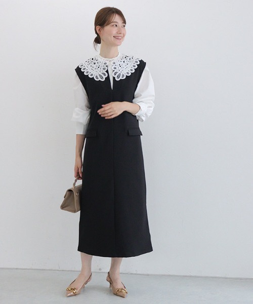 Pierrot（ピエロ）の「キーネックシンプルジャンパースカート（ジャンパースカート・レディース・ネイビー/ベージュ系その他/ブラック・M/PL/PM/LL/L）」の20枚目の写真