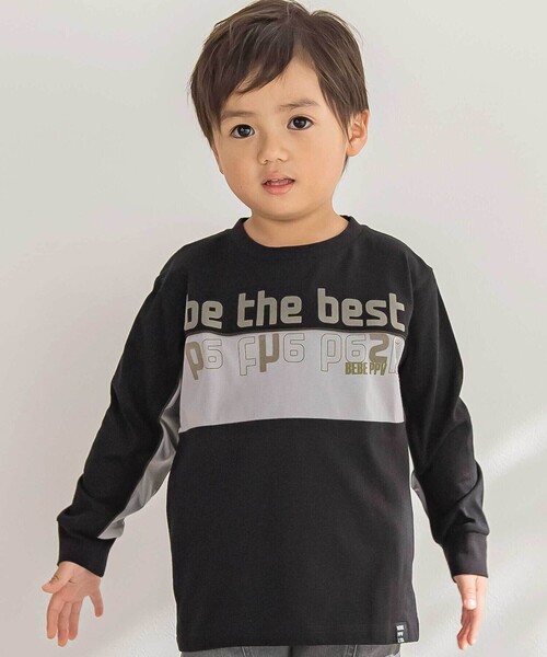 BeBe Petits Pois Vert（ベベプチポワヴェール）の「【店舗限定】フロッキープリント切り替え天竺長袖Tシャツ（Tシャツ/カットソー・キッズ・ブラック系その他/グリーン系その他・120cm/140cm/130cm/110cm/100cm/150cm）」の2枚目の写真