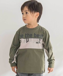BeBe Petits Pois Vert | 【店舗限定】フロッキープリント切り替え天竺長袖Tシャツ(Tシャツ/カットソー)