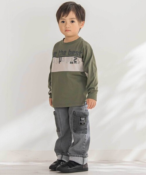 BeBe Petits Pois Vert（ベベプチポワヴェール）の「【店舗限定】フロッキープリント切り替え天竺長袖Tシャツ（Tシャツ/カットソー・キッズ・ブラック系その他/グリーン系その他・120cm/140cm/130cm/110cm/100cm/150cm）」の7枚目の写真