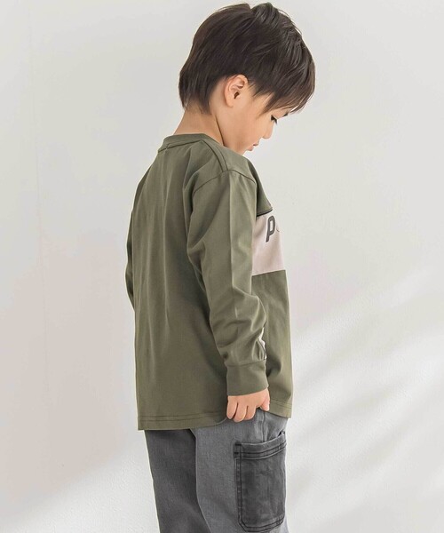 BeBe Petits Pois Vert（ベベプチポワヴェール）の「【店舗限定】フロッキープリント切り替え天竺長袖Tシャツ（Tシャツ/カットソー・キッズ・ブラック系その他/グリーン系その他・120cm/140cm/130cm/110cm/100cm/150cm）」の3枚目の写真