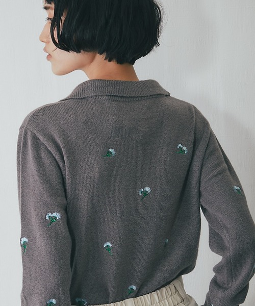 ANOTHER S（アナザーエス）の「襟付き花柄刺繍カーディガン