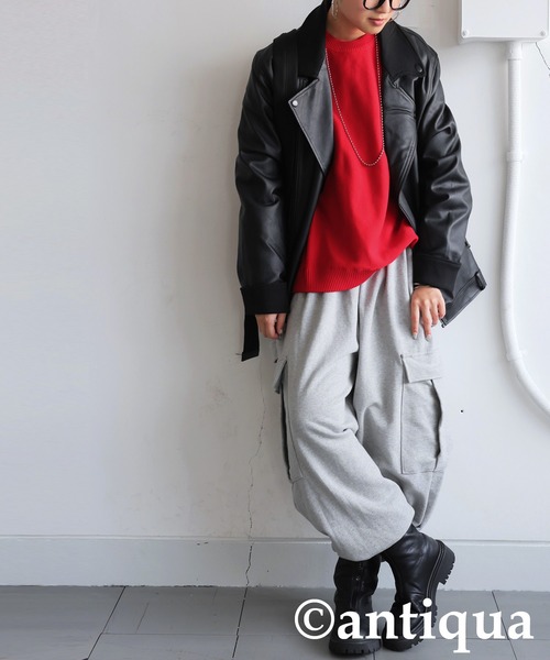 antiqua(アンティカ)の「スウェットライクニット(ニット/セーター・レディース・ダークグレー/ベージュ/ピンク/レッド/ブルー/ブラック・ONESIZE)」の19枚目の写真
